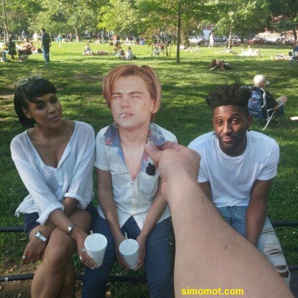 Pria Ini Iseng memasang Foto Leonardo DiCaprio Pada Wajah Orang