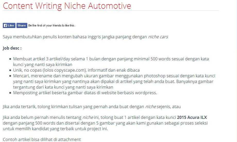 &#91;LOWONGAN FREELANCE INDONESIA&#93; Content Writing Niche Automotive