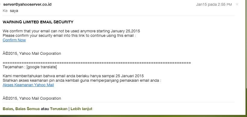 Ada yag dapet &quot;WARNING LIMITED EMAIL SECURITY&quot; dari yahoo ?