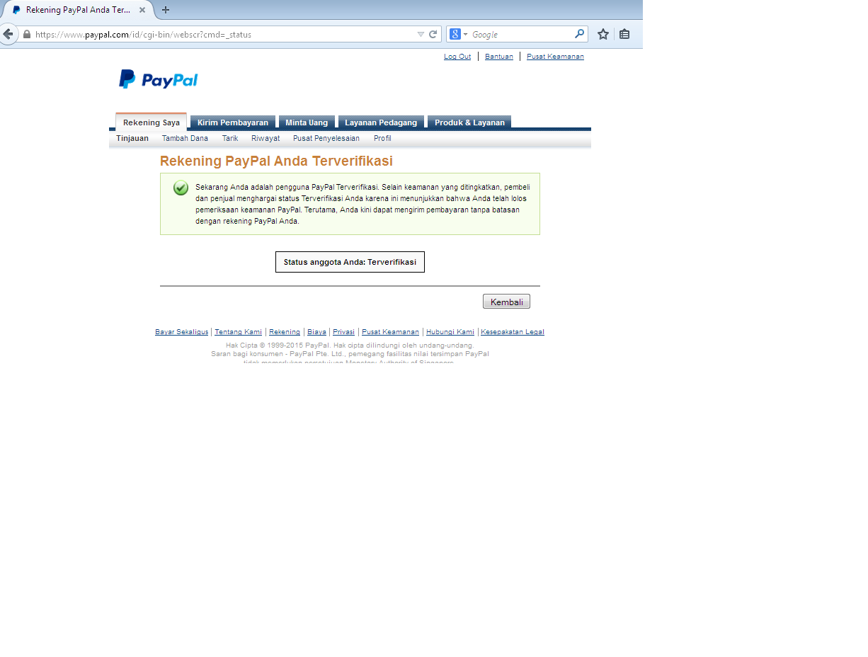Akun Paypal Verifikasi Juni 2014, History lumayan