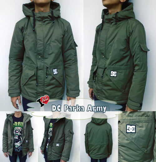 Jaket Parka Hoodie Bandung DC (green army, blue navi, brown, Grey)