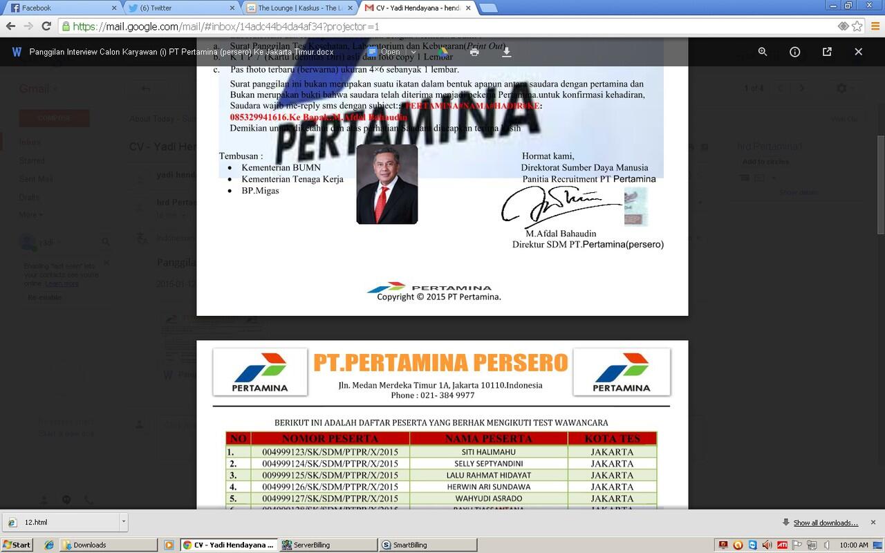 Yang dapat pangiilan atau sudah bekerja di PT.PERTAMINA masuk!!