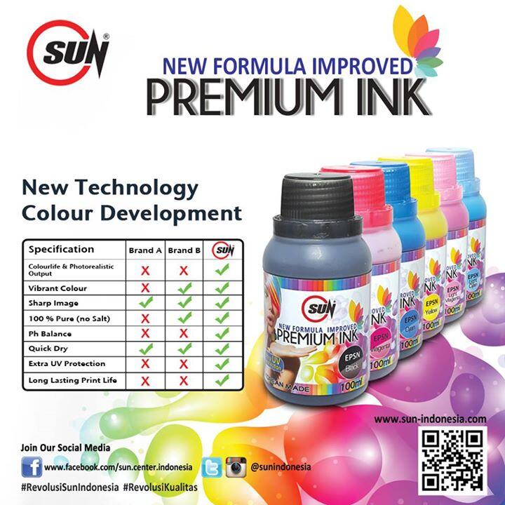 Tinta SUN PREMIUM INK NEW FORMULA IMPROVED 100 ml (EPSON) || SUN INDONESIA
