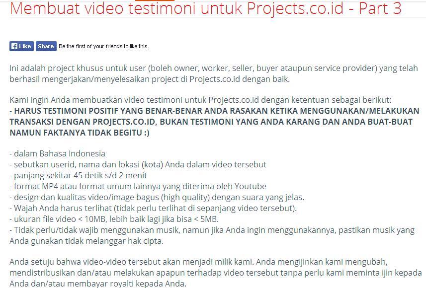 &#91;LOWONGAN FREELANCE&#93; Membuat video testimoni untuk Projects.co.id - Part 3