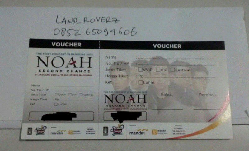 Tiket NOAH (SECOND CHANCE) +CD, - Trans studio bandung - 31 Jan (200rb)
