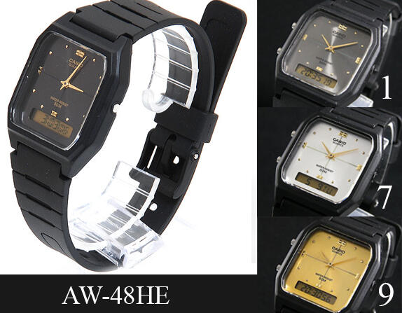 Jam Tangan Dual Time Klasik Casio AW-48HE Bentuk Kotak