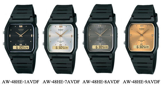Jam Tangan Dual Time Klasik Casio AW-48HE Bentuk Kotak