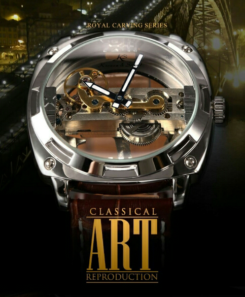 Jam Tangan Pria Kronen&Sohne Royal Carving Silver Brown Strap