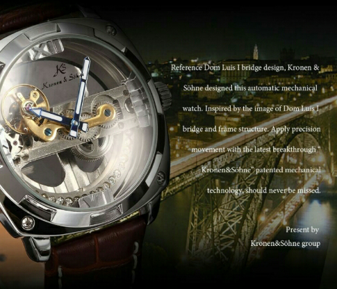 Jam Tangan Pria Kronen&Sohne Royal Carving Silver Brown Strap