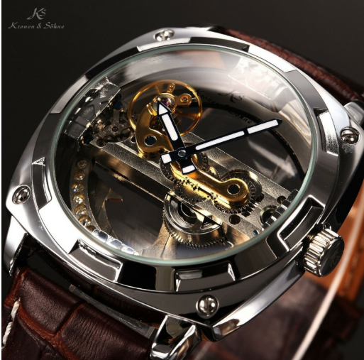 Jam Tangan Pria Kronen&Sohne Royal Carving Silver Brown Strap