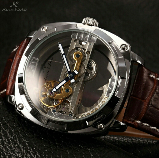 Jam Tangan Pria Kronen&Sohne Royal Carving Silver Brown Strap