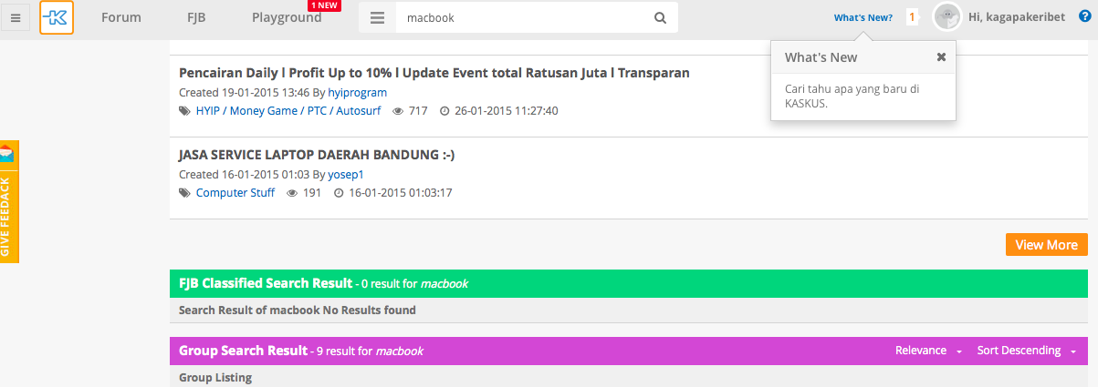 Tidak bisa search keyword apapun di FJB Kaskus