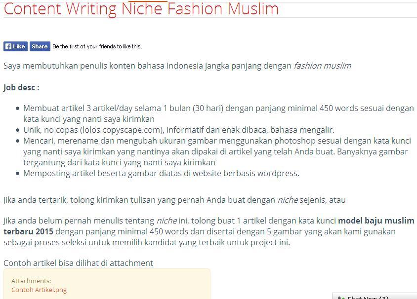 &#91;LOWONGAN FREELANCE&#93; Content Writing Niche Fashion Muslim