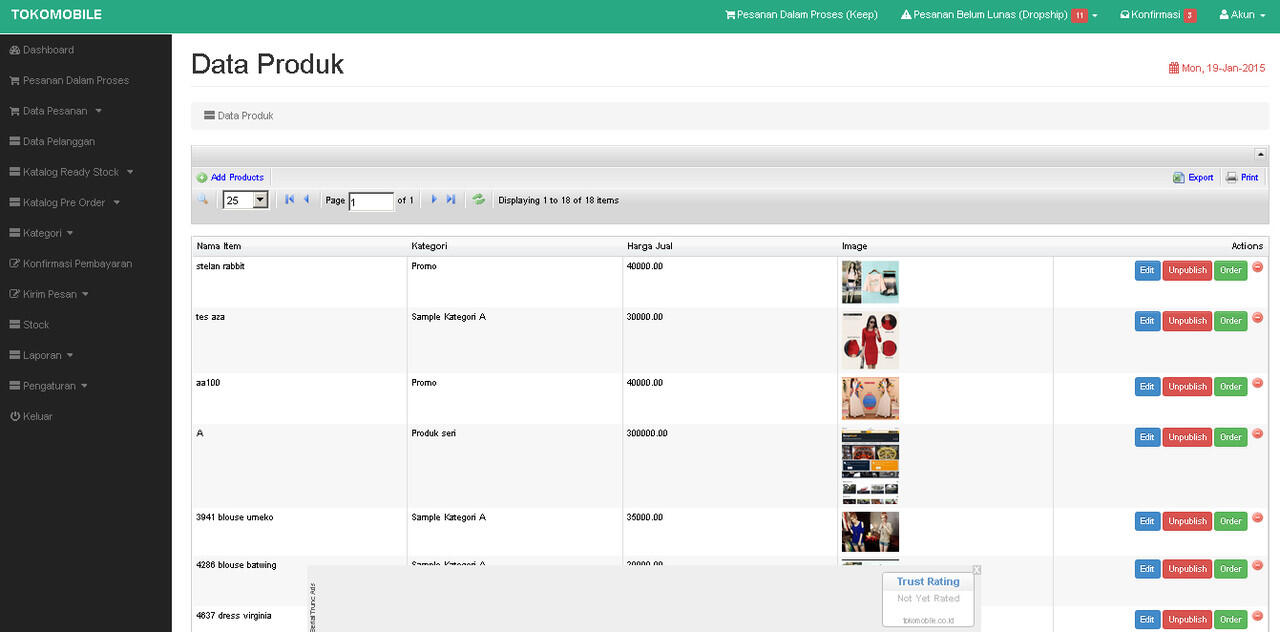 Aplikasi untuk onlineshop for BB & Android