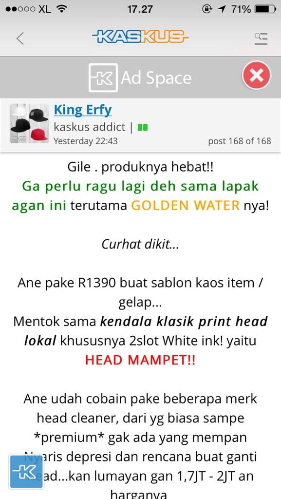 Golden Water - Solusi Head Cleaner Printer Kaos DTG (mengatasi mampet, macet, dll)