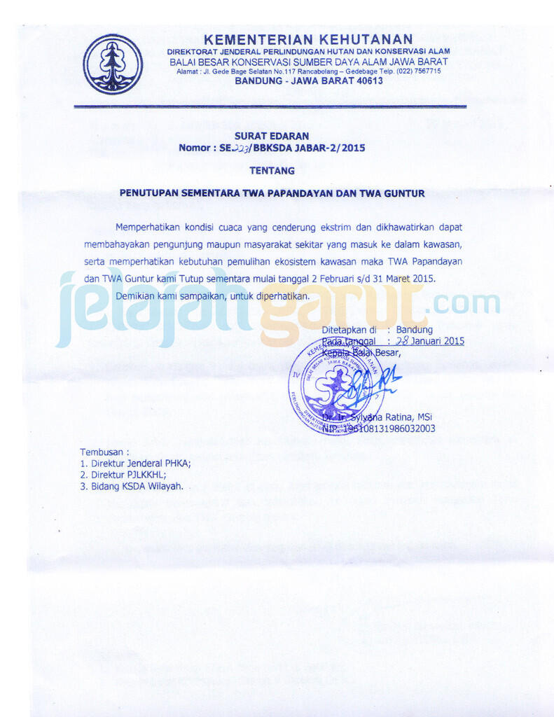 (Resmi) Penutupan TWA Gunung Papandayan dan TWA Gunung Guntur 2 Feb - 31Maret 2015