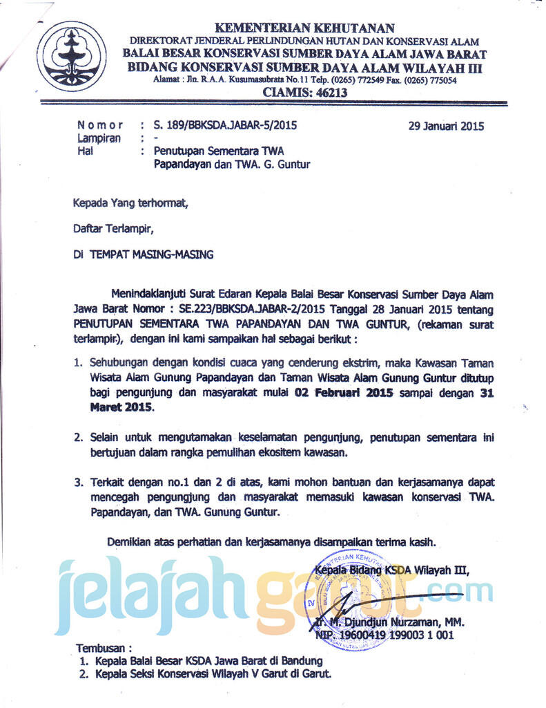 (Resmi) Penutupan TWA Gunung Papandayan dan TWA Gunung Guntur 2 Feb - 31Maret 2015