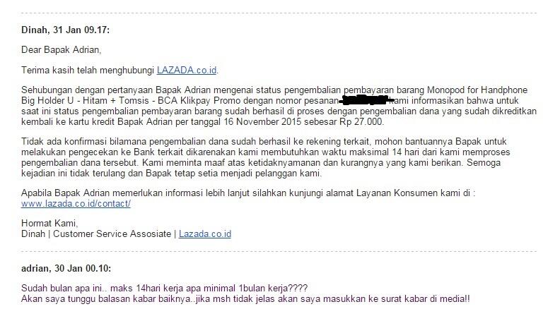 KOMPLAIN REFUND LAZADA YANG TIDAK JELAS !