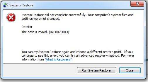 HELP! System Restore error