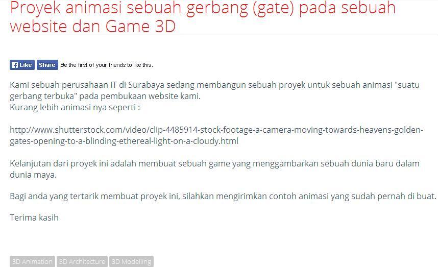  &#91;LOWONGAN FREELANCE&#93; Proyek animasi sebuah gerbang (gate) pada sebuah website &amp; Game