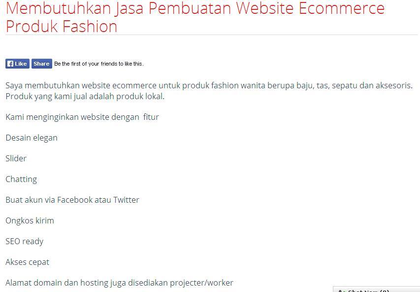 &#91;LOWONGAN FREELANCE&#93; Membutuhkan Jasa Pembuatan Website Ecommerce Produk Fashion