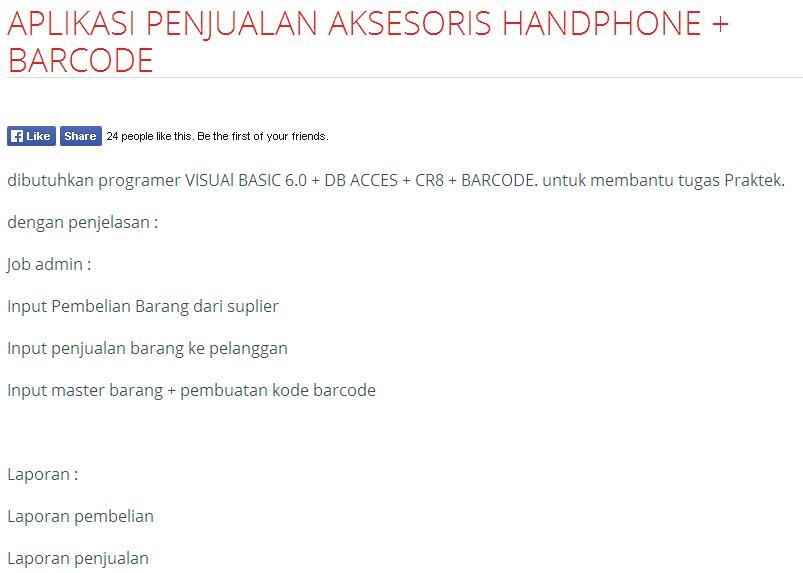 &#91;LOWONGAN FREELANCE&#93;APLIKASI PENJUALAN AKSESORIS HANDPHONE + BARCODE