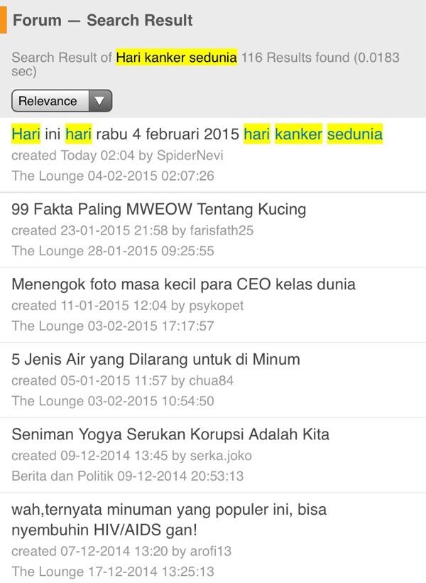Hari ini hari rabu 4 februari 2015 hari kanker sedunia