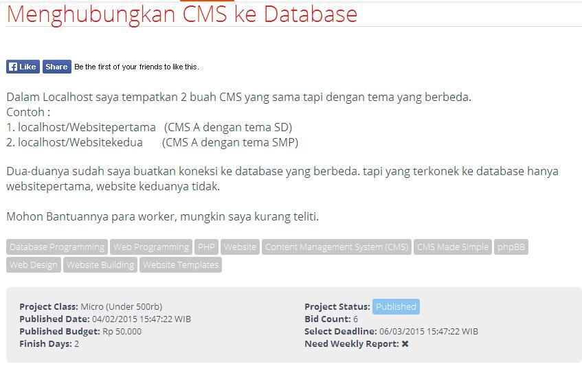 &#91;LOWONGAN FREELANCE&#93; Menghubungkan CMS ke Database