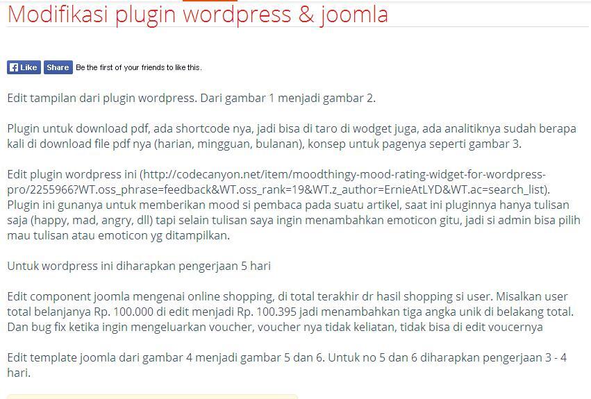 &#91;LOWONGAN FREELANCE&#93; Modifikasi plugin wordpress &amp; joomla