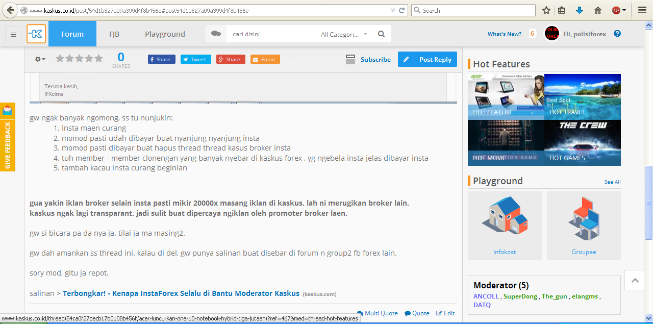 Terbongkar! - Kenapa InstaForex Selalu di Bantu Moderator Kaskus