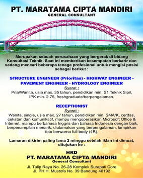Lowongan Kerja Engineer - PT. Maratama Cipta Mandiri 