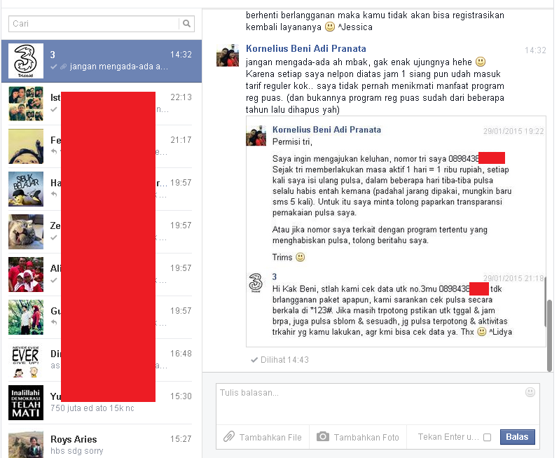 Masalah pemotongan pulsa Tri 2000 rupiah per hari