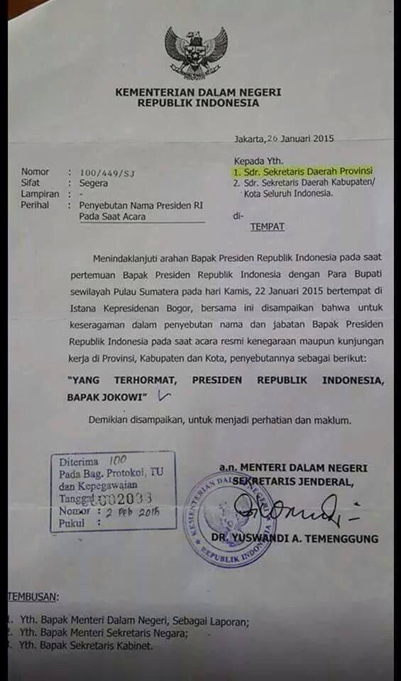 Penyebutan Resmi Presiden RI Adalah Bapak Jokowi, Bukan Bapak Joko Widodo