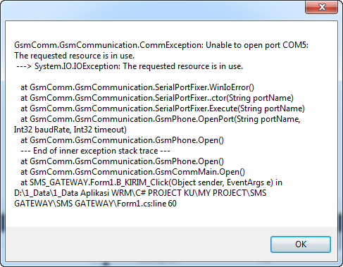 GSMCOMM PADA C# - ERROR THE RESOURCE REQUEST IS USE