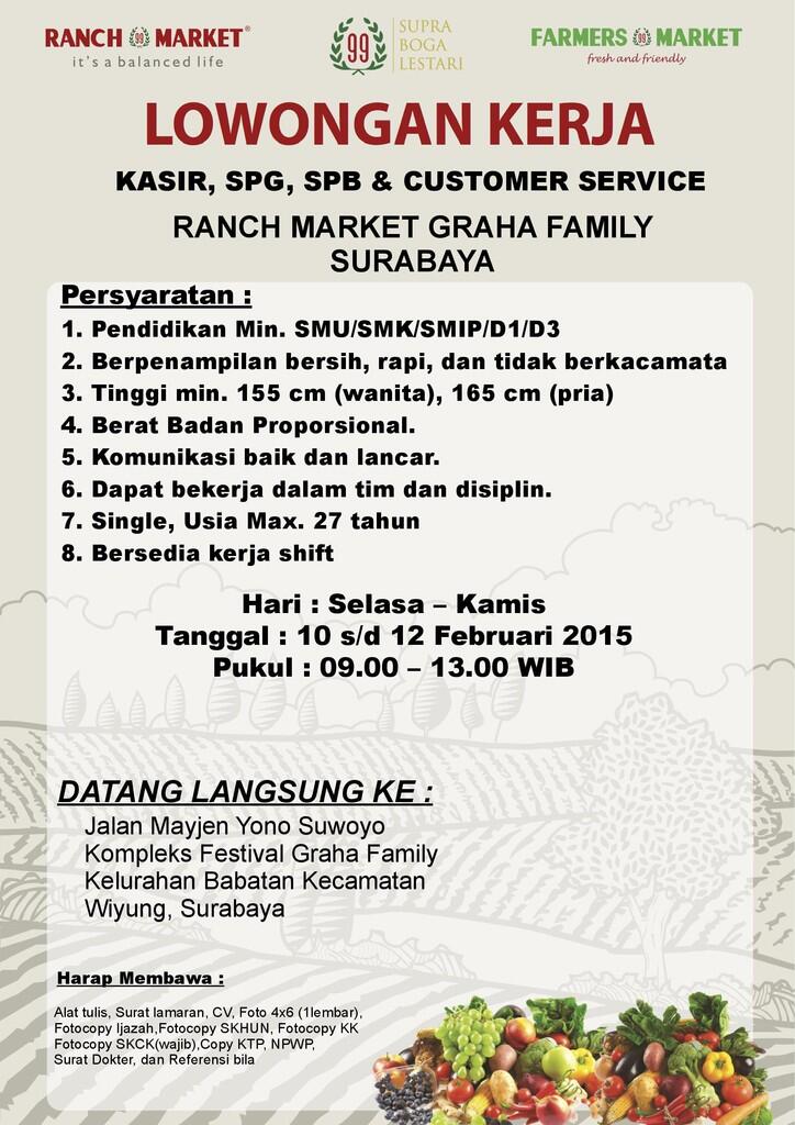 &#91;SURABAYA&#93; Dicari Store Staff U/ New Store Ranch Market Graha Family Surabaya 