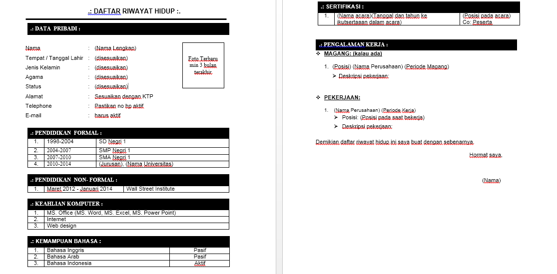 Cara membuat CV yang baik