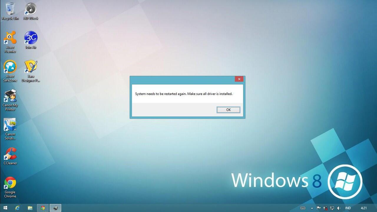 Help " system needs to be restarted again. make sure all driver reinstalled "