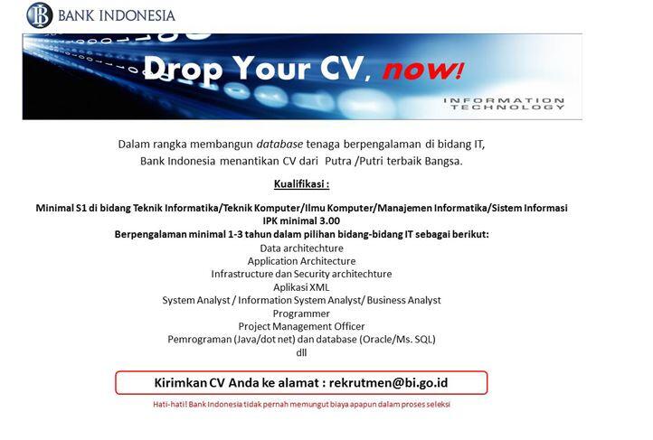 Penerimaan CV Online (Drop Your CV!) Bidang Teknologi lnformasi Bank Indonesia