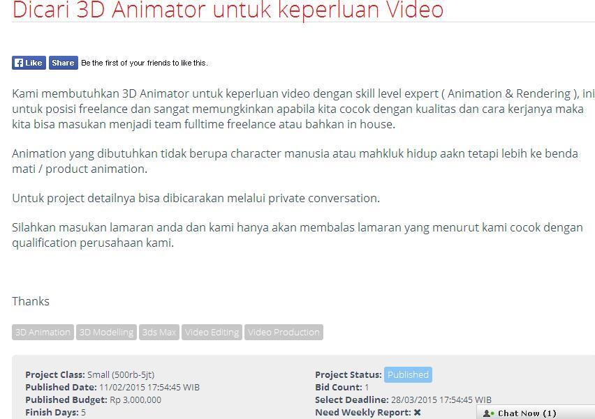 &#91;LOWONGAN FREELANCE&#93; Dicari 3D Animator untuk keperluan Video