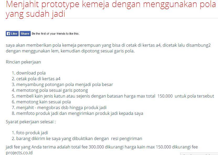 &#91;LOWONGAN FREELANCE&#93; Menjahit prototype kemeja 