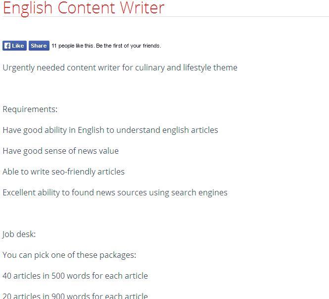 &#91;LOWONGAN FREELANCE&#93; English Content Writer 