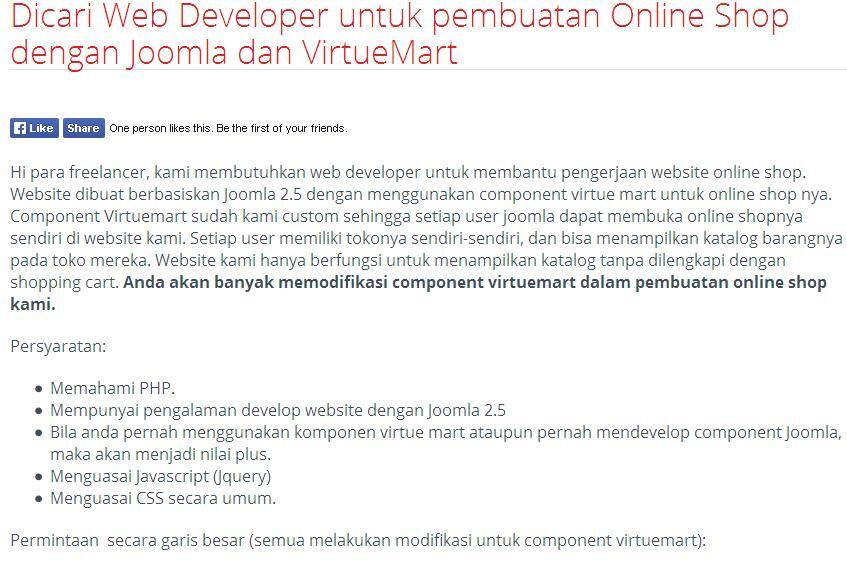 &#91;LOWONGAN FREELANCE&#93; Dicari Web Developer untuk pembuatan Online Shop 