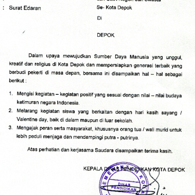 Selain Surabaya, Depok Juga Larang Perayaan Valentine di Sekolah