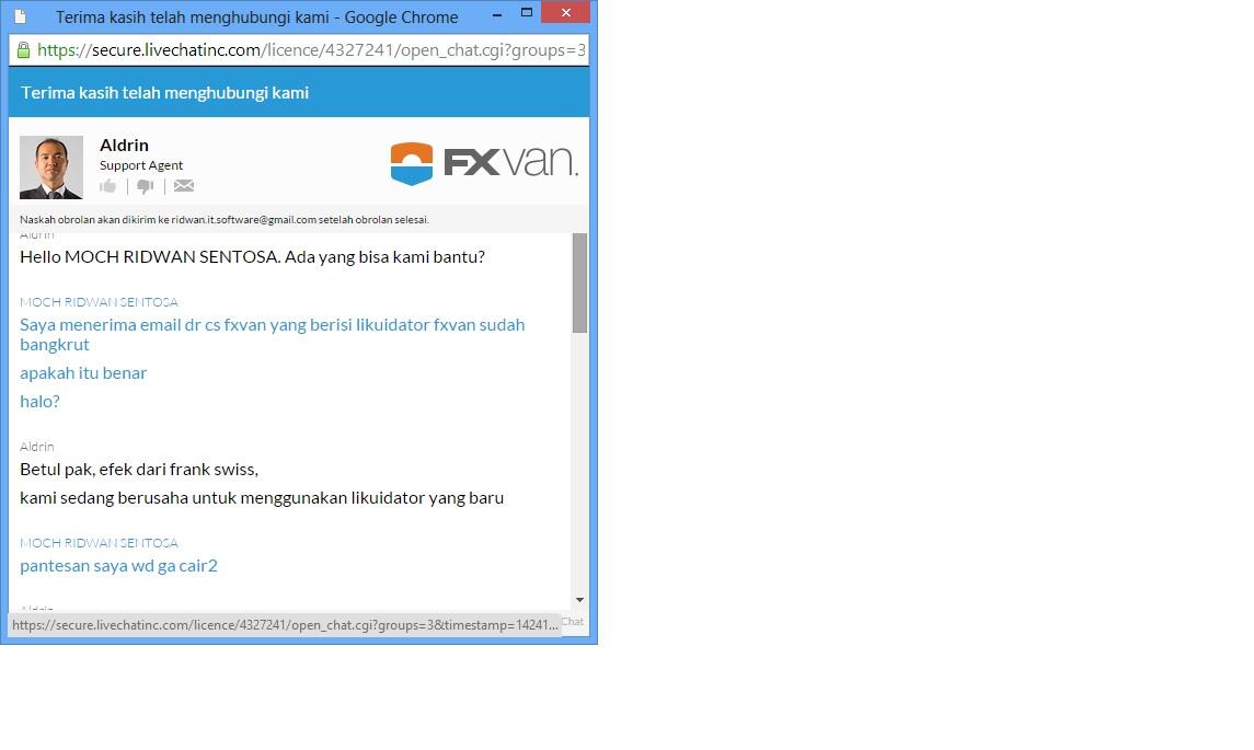 pengumuman broker FXVan tentang kondisi bankrut likuidator Perusahaan Boston bridge
