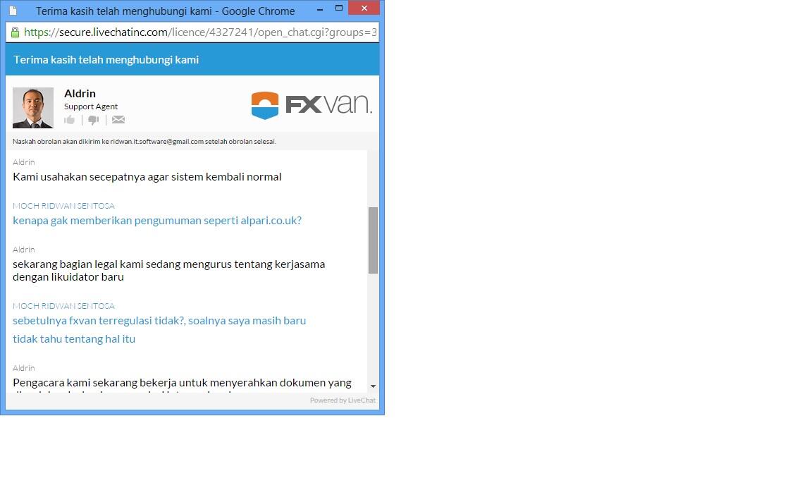 pengumuman broker FXVan tentang kondisi bankrut likuidator Perusahaan Boston bridge