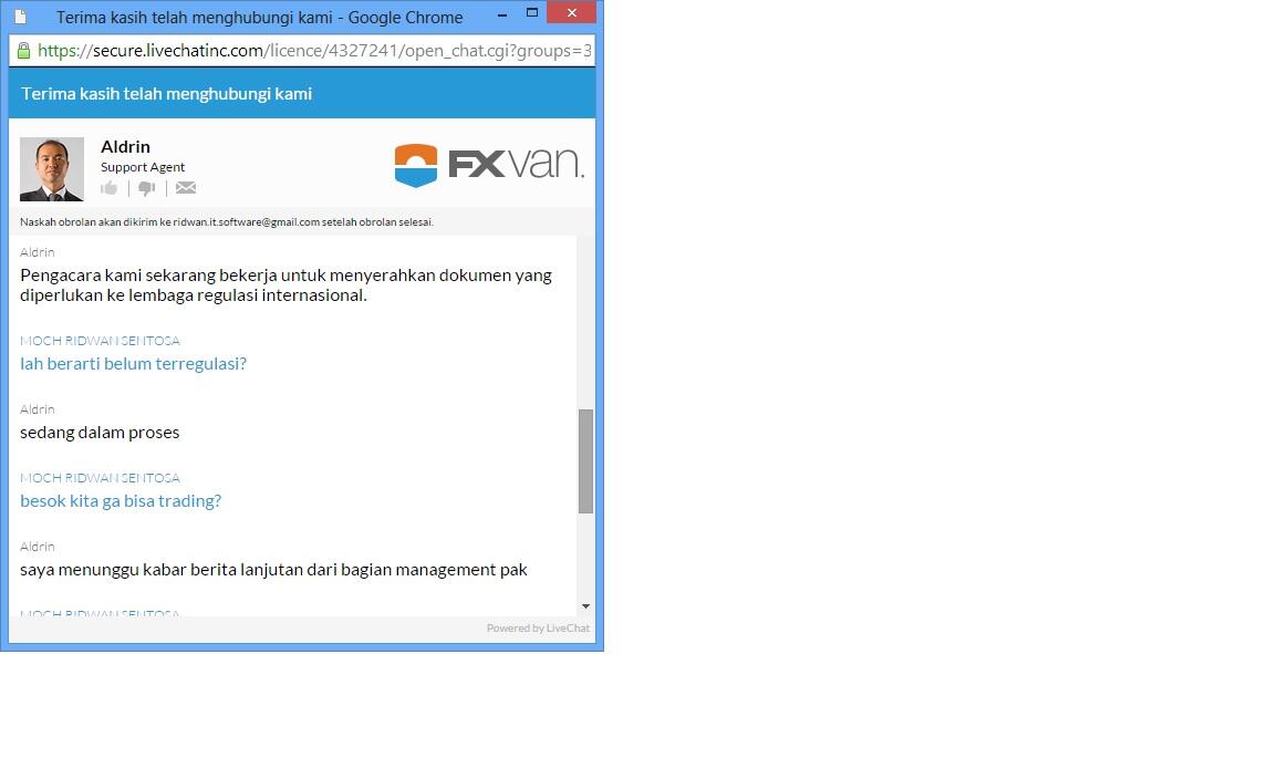 pengumuman broker FXVan tentang kondisi bankrut likuidator Perusahaan Boston bridge