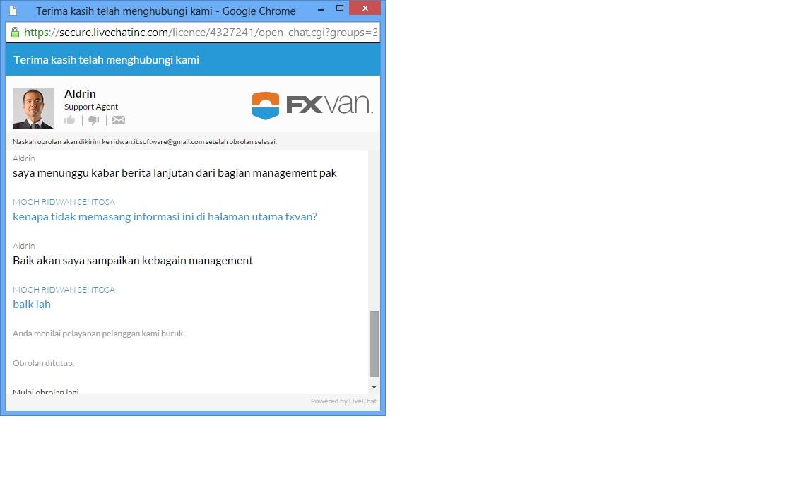 pengumuman broker FXVan tentang kondisi bankrut likuidator Perusahaan Boston bridge