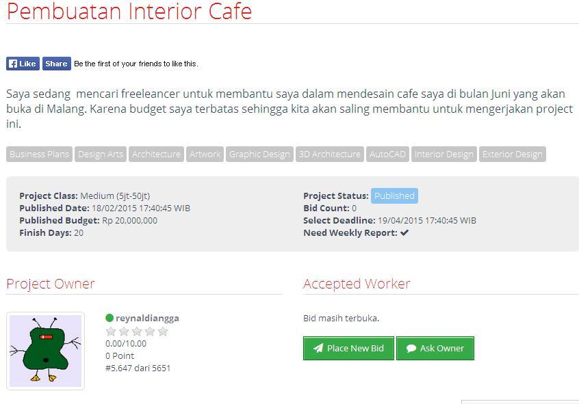 &#91;LOWONGAN FREELANCE&#93;Pembuatan Interior Cafe