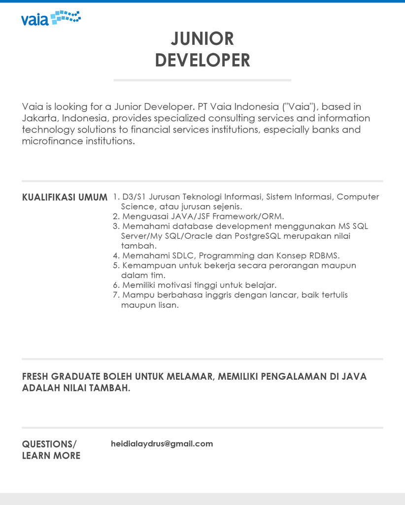 Lowonga kerja Junior Developer