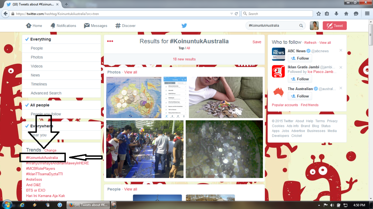 #KoinUntukAustralia peringkat teratas Trending Topic Dunia di TWITTER